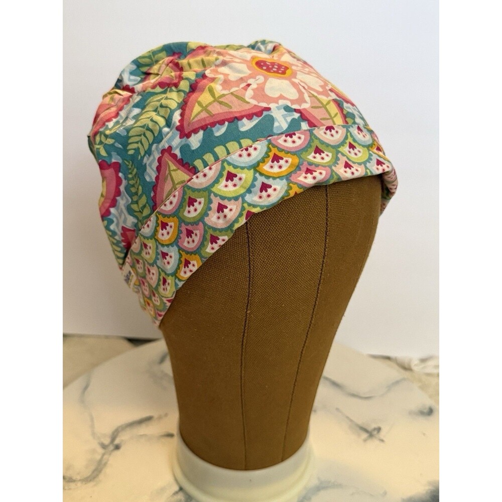 Kim Kaps Surgical Scrub Cap Floral Geometric Print Cotton Tie Back One Size USA